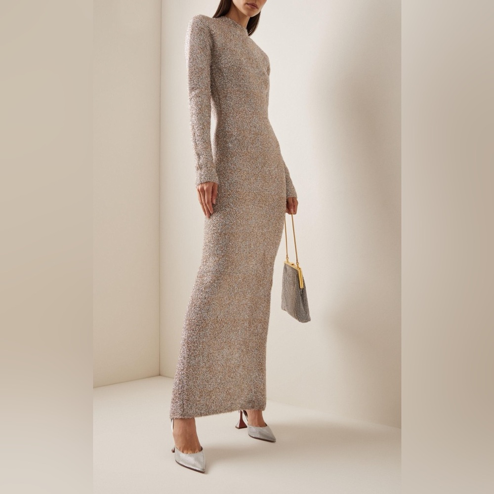 Chic Silver Long Sleeve Maxi Dress